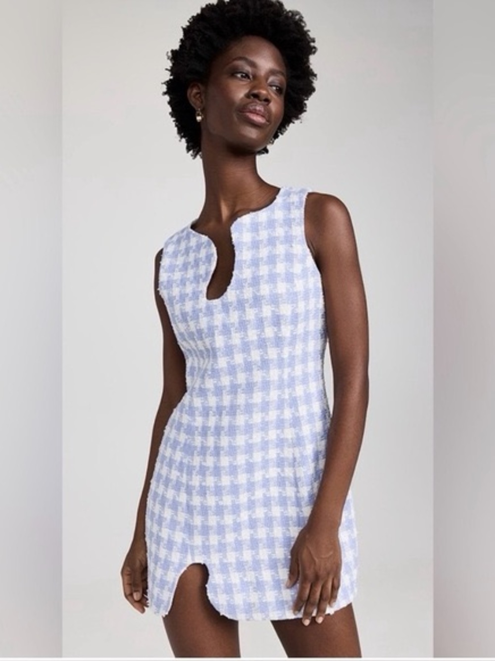 Amanda Uprichard Puzzle Gingham Lavender Tweed Keyhole Mini Dress Size L